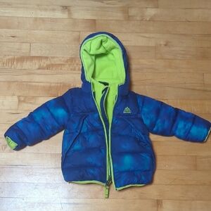 Blue and Green Hooded Puffer Jacket